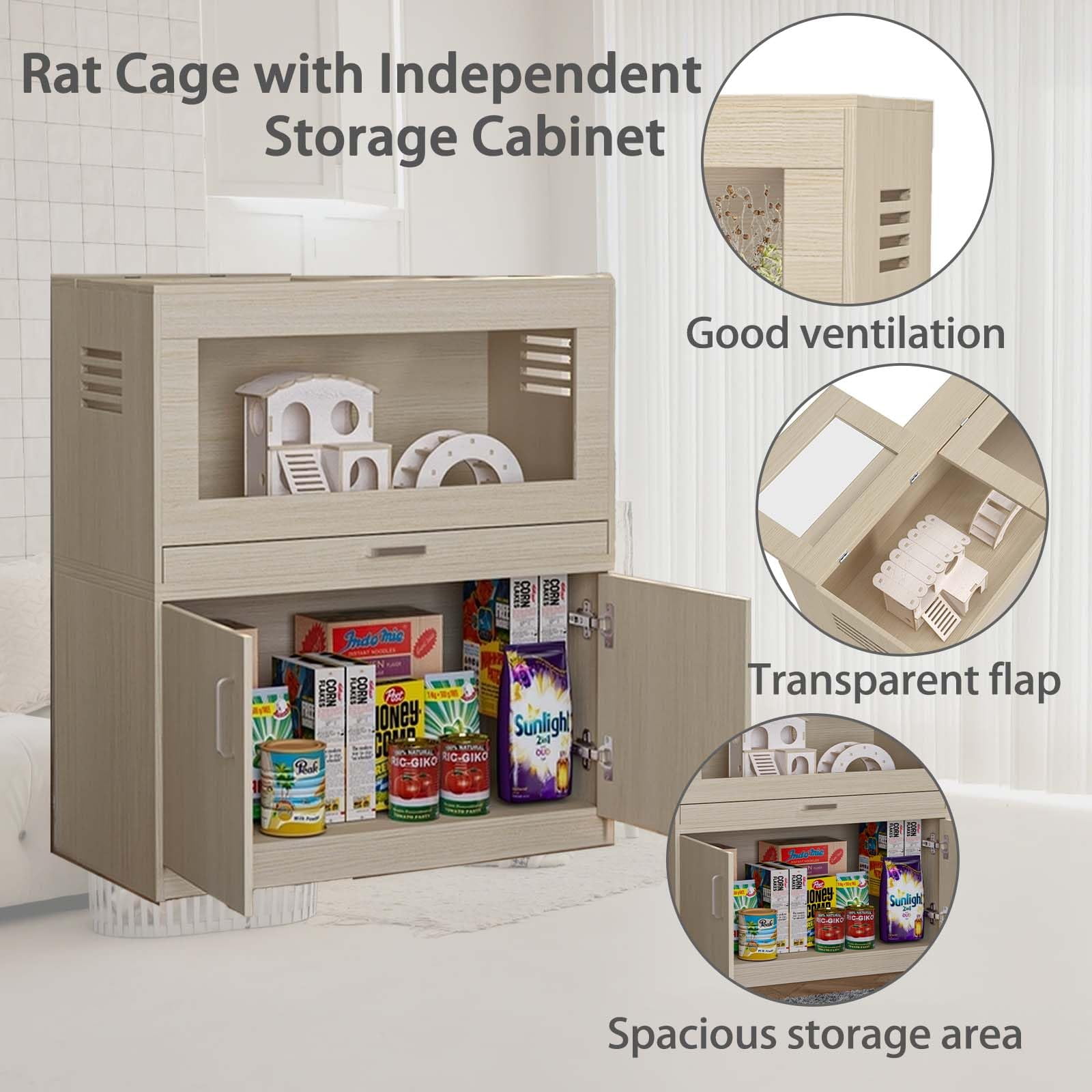 Durable Wooden Hamster Cage With Acrylic Windows, Storage Cabinet, And Openable Top – Perfect For Guinea Pigs, Rabbits, And Small Animals
