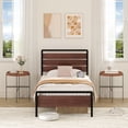 thumbnail image 2 of Zimtown Twin Size Platform Bed Frame, Heavy Metal Bed Frame with Wooden LED Headboard, 12" Under-Bed Storage, Rustic Red Brown, 2 of 9