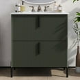 thumbnail image 2 of 30" Bathroom Vanity with Ceramic Sink, Modern Fluted MDF Cabinet, Full-Extension Soft Close Drawers, Minimalist Black Pulls, Green Finish, American Design, Bathroom Storage, 2 of 8