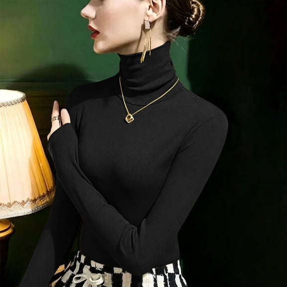Womens Turtleneck Tops Winter Ribbed Long Sleeve Shirts Casual Basic Fitted Thermal Underwear Lightweight Undershirts Fall Fashion Clothes