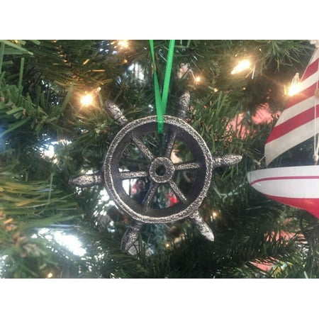 New Christmas Color Wheel Antique Silver Cast Iron Ship Wheel Decorative Christmas Ornament 4