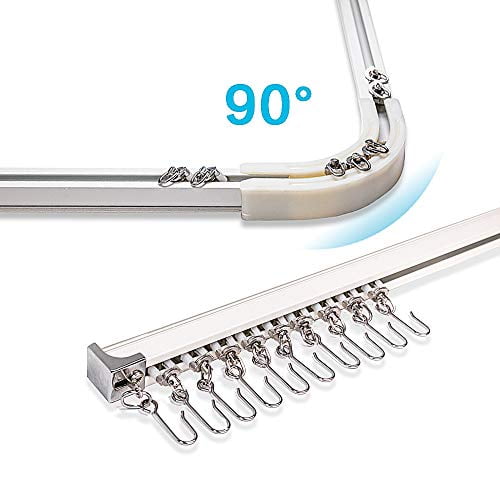 3.6Ft-10.8Ft Upgraded Aluminum Curtain Track, Ceiling Or Wall Mount , Curtain Rail System With 90 Degree Corner Bends, Windows And Room Divider Ceiling Track Set With Runners And Hooks(White)