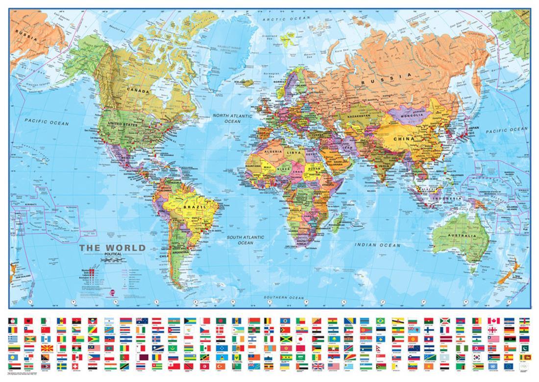World Wall Map With Flags - 1:40 - Laminated Educational Poster Laminated Poster - 41x29 