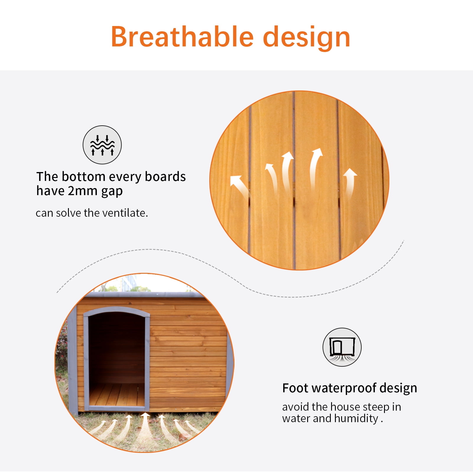 TOPCOMFY Wooden Dog House with Raised Feet Waterproof Base Thick Durable Panels Indoor Outdoor Shelter for Large Dogs