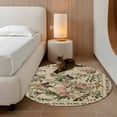 thumbnail image 2 of Round Area Rug 4 Ft, Beige Spring Floral Washable Non-Slip Circle Carpet for Living Room/Bedroom, Elegant Pastoral Flowers Birds Watercolor Low-Profile Crawling Mats Collection Rugs for Indoor, 2 of 8