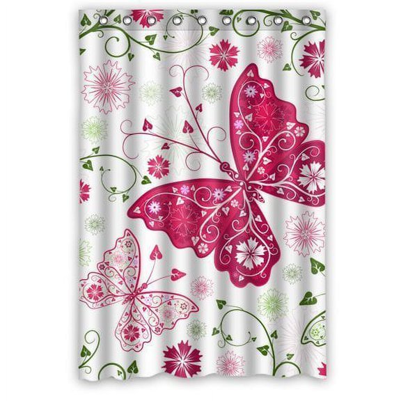 HelloDecor Butterfly Shower Curtain Polyester Fabric Bathroom Decorative Curtain Size 48x72 Inches