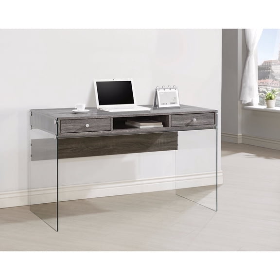 Dobrev 2-drawer Writing Desk Weathered Grey and Clear