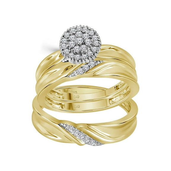 FB Jewels 10k Yellow Gold Diamond His Hers Matching Trio Wedding Engagement Bridal Ring Set 1/4 Cttw Size 5