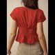 thumbnail image 4 of Blusa de Encaje con Cuello en V para Mujer, Corta, Fruncida, Ropa de Verano para Vacaciones Color Naranja XS, 4 of 8