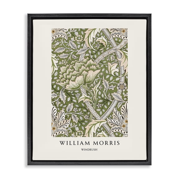 Stupell Industries William Morris Windrush Pattern Black Framed Floater Canvas Wall Art, design by Vintage Hustle, 21 x 17