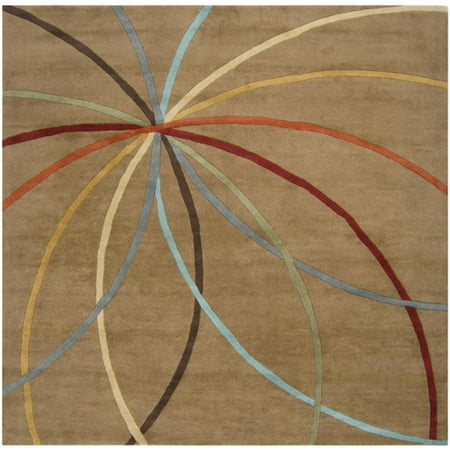 - 4' x 4' Plasma Elektra Contemporary Multi-Colored and Tan Wool Area Throw Rug