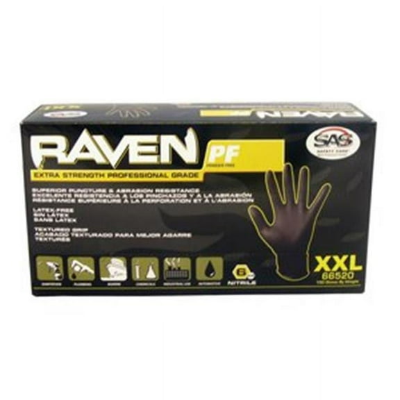 66518 Raven Nitrile Large Black Powder-Free Gloves