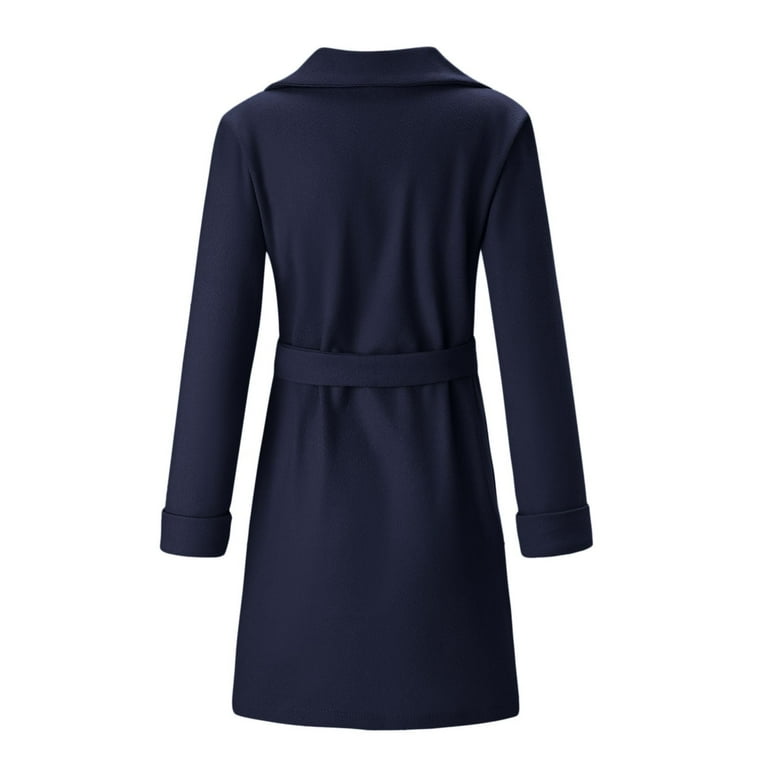Hontri Women Peacoat Trench Coat Casual Mid Long Overcoat Lapel
