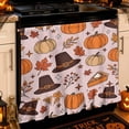thumbnail image 2 of Retro Thanksgiving Oven Door Cover, Pilgrim Hat Pumpkin Pie Fall Leaf Cotton‑Blend Kitchen Stove Curtain, Self‑Adhesive Oven Curtain Skirt 30 x 25.2 Inch, 2 of 9