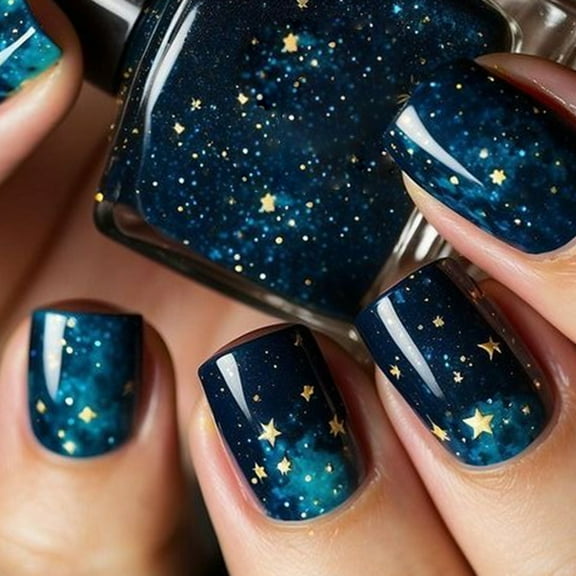 Lerpwige 24Pcs Blue Press on Nail Short Square False Nail Full Cover Artificial Nail