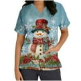 thumbnail image 3 of Feancey Merry Christmas Women's Scrubs Shirt Soft Cute Snowman Print Plus Size Scrub Tops Holiday Casual Short Sleeve V Neck Blouse with Pockets Multicolor 5XL, 3 of 5