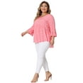 thumbnail image 2 of GRACE & GRANDEUR Women's Plus Size Polka Dots V Neck Bell 3/4 Ruffled Sleeves Peplum Hem Babydoll Blouses Pink 4X, 2 of 6