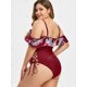 thumbnail image 4 of Más el tamaño de la impresión del cordón palma hacia arriba con volantes de una sola pieza del traje de baño Rosegal Camisetas tallas grandes, 4 of 5