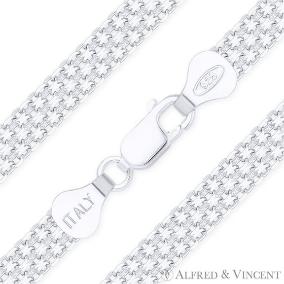 6mm 2-Row Bismark / Bizmark Link Italian Chain Anklet in .925 Sterling Silver