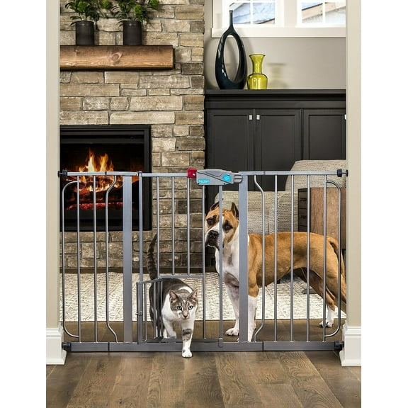Carlson Platinum Extra Wide Pet Gate with Small Pet Door, 30" H x 29"-51" W, Metal