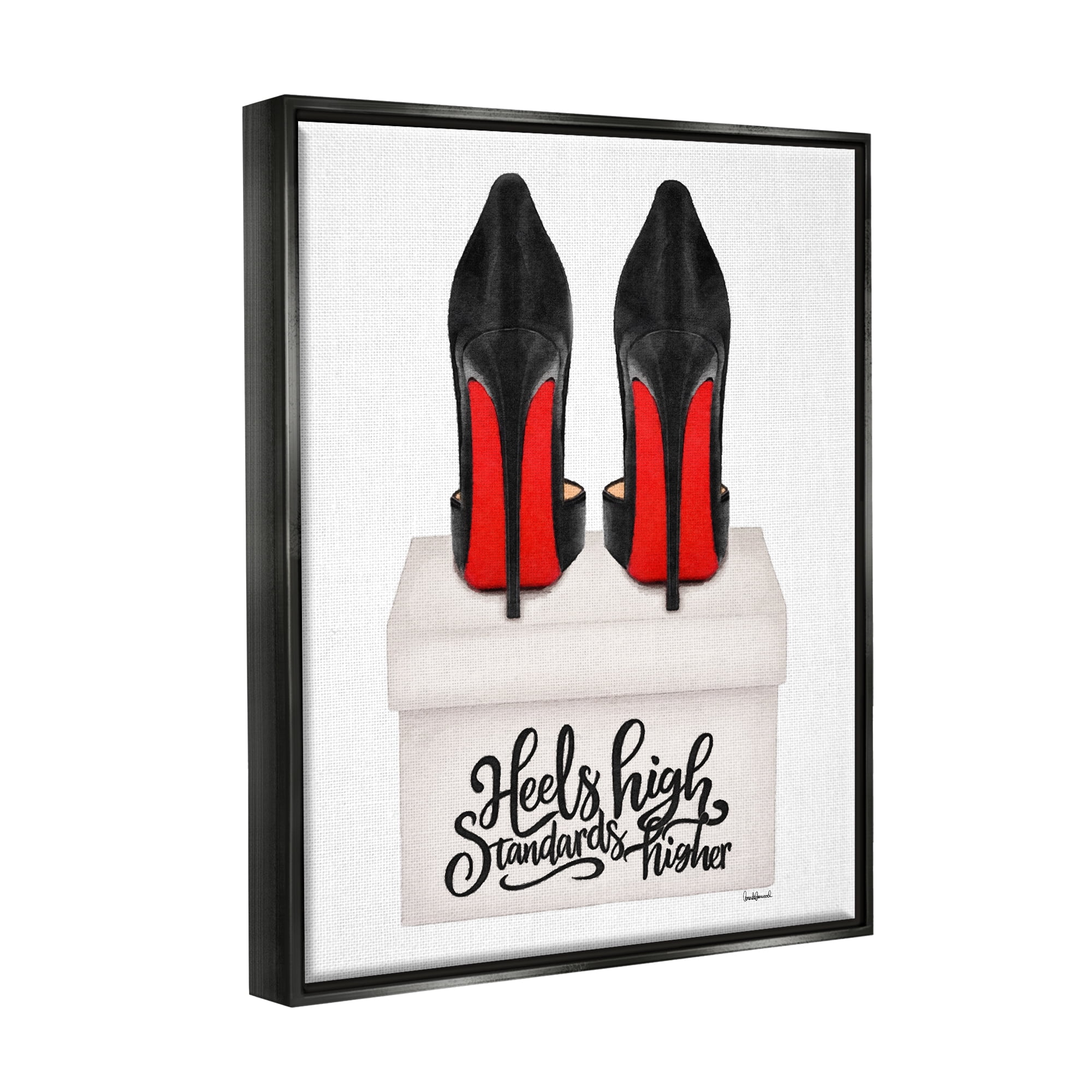 Stupell Industries Heels High Standards Higher Beauty & Fashion Painting Black Floater Framed Canvas Art Print Wall Art, 17 x 21
