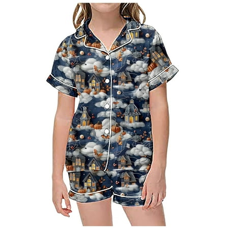 

2 Piece Sets Pajamas for Kids Children Graphic Print Short Sleeve Button Shirt Shorts Pajama Set Christmas Baby Clothes Take Home Outfit Girls Outfits Size 8 Summer New Born Staff for Baby Girl Winter