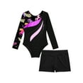 thumbnail image 3 of TiaoBug Girls Rhinestone Long Sleeve Gymnastic Leotard with Shorts Tumbling Athletic Unitard Black 10, 3 of 7