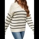 thumbnail image 3 of Suéter de Rayas para Mujer, Cuello en V, Larga, Suelto, de Punto, Jersey de Punto, Tops. XL, 3 of 10