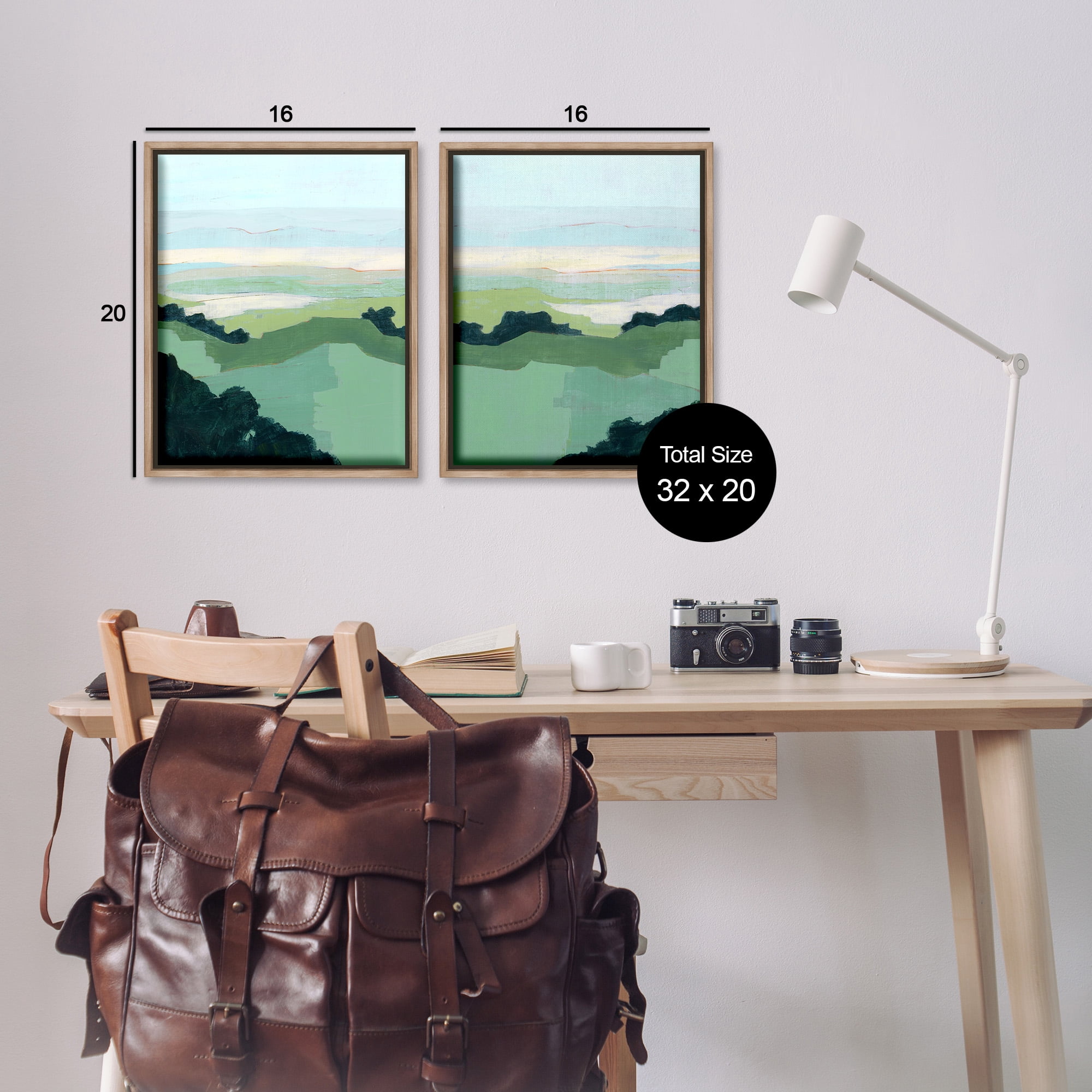 Stupell Industries Hill Side Nautical Landscape Abstract Landscape Painting Brown Floater Framed Canvas Art Print Wall Art, 17 x 21, Set of 2