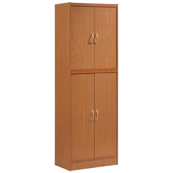 Pemberly Row 4 Door Kitchen Pantry with 4 Shelves in Cherry