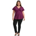 thumbnail image 2 of GRACE & GRANDEUR Women's Plus Size Blouse Button Decor V Neck Flutter Sleeve Blouses Front Pleated Dressy Casual Tops 2X Purple, 2 of 5