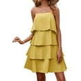 thumbnail image 4 of hirigin Women Casual Summer Dress, Solid Color Spaghetti Strap Tiered Ruffle Skirt, Black/ White/ Pink/ Yellow, 4 of 8