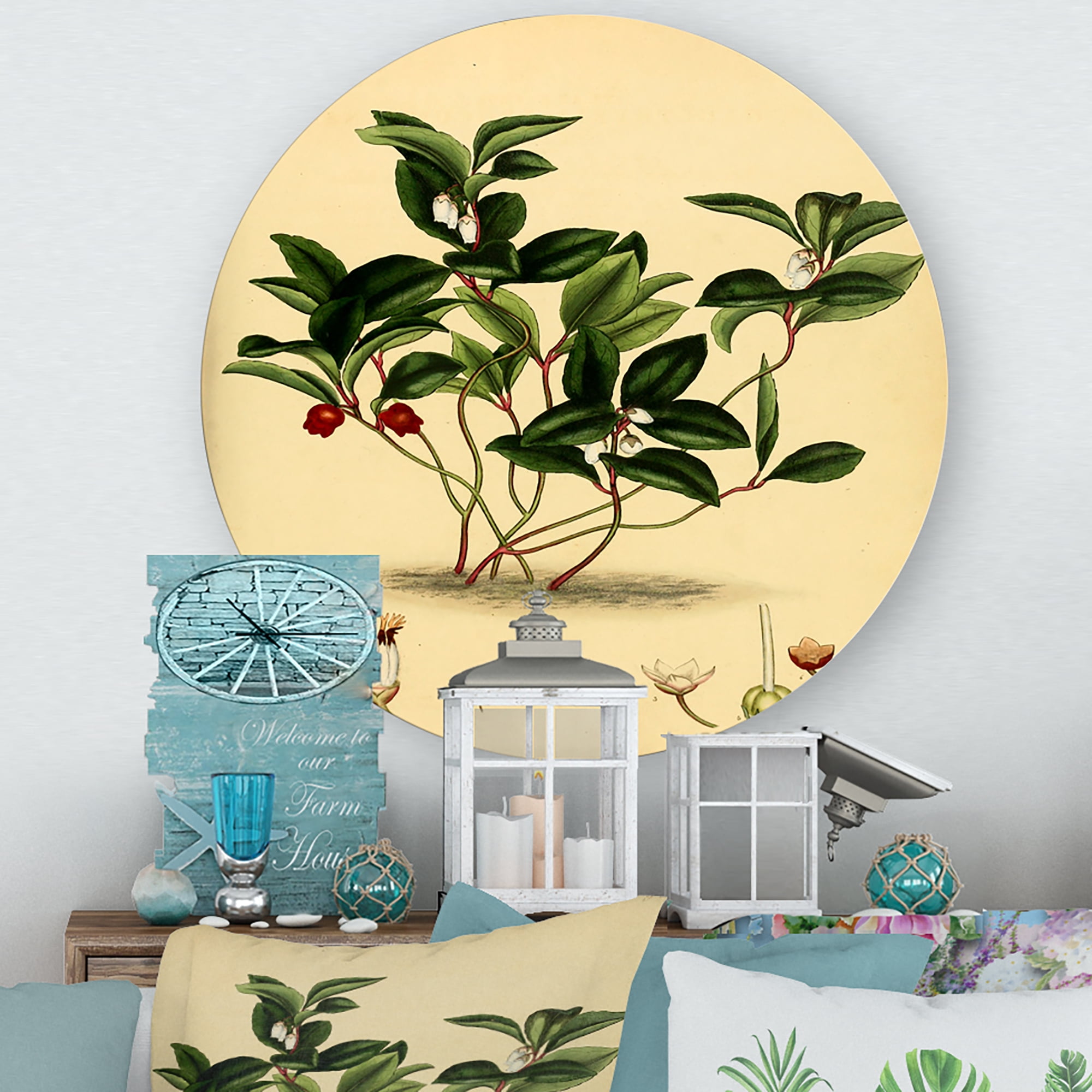 Designart 'Ancient Plant Life III' Traditional Circle Metal Wall Art 23x23 - Disc of 23