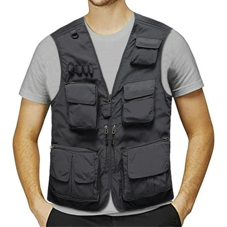 Ogiraw Tops for Men Men s Outerwear Vests Fishing Vest Mens Jacket Field Pofessional Emergency Field Fishing Multi Pocket Vest Gray