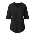 thumbnail image 4 of WENWU Women's V Neck Batwing Half Sleeved Shirt Knit Loose Shirt Solid Color Top Cute Workout T Shirts Top Women Loose, 4 of 5