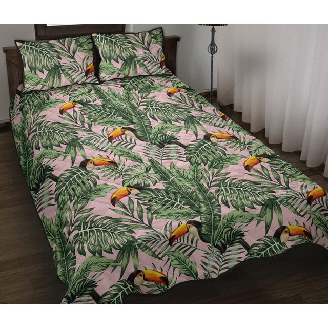 Tucán verde tropical selva palmera patrón Edredón Juego de Cama