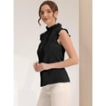 thumbnail image 4 of Camisa sin mangas para mujer Blusa de verano con volantes de color sólido con botones Negro S, 4 of 5