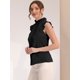 thumbnail image 4 of Camisa sin mangas para mujer Blusa de verano con volantes de color sólido con botones Negro S, 4 of 5
