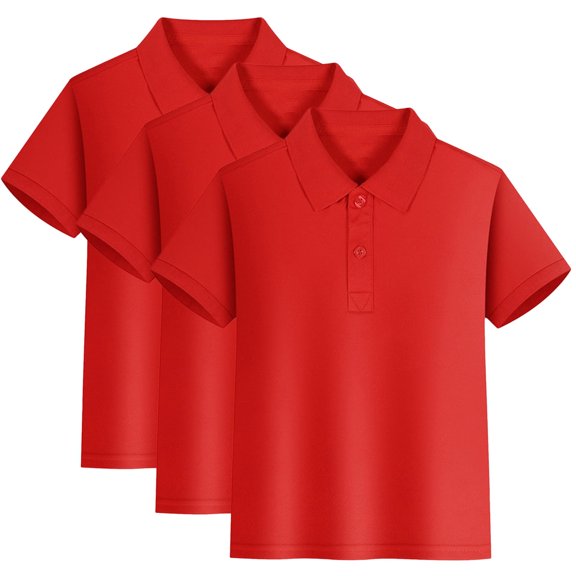REDARER 3-Pack Boys' School Uniform Short Sleeve Polo Shirt 100% Cotton,13-14 Years