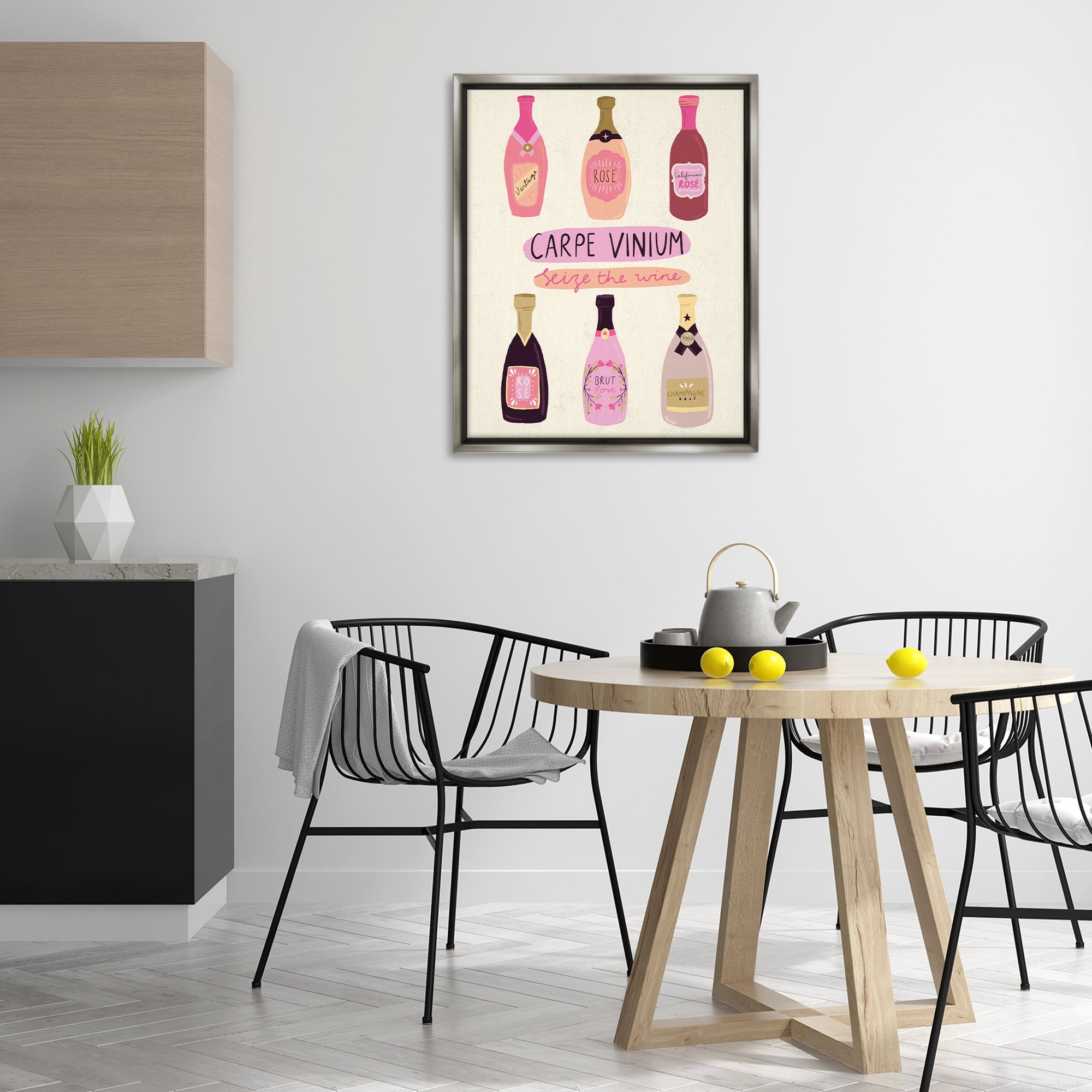 Stupell Industries Carpe Vinium Seize the Wine Food & Beverage Painting Gray Floater Framed Canvas Art Print Wall Art, 25 x 31
