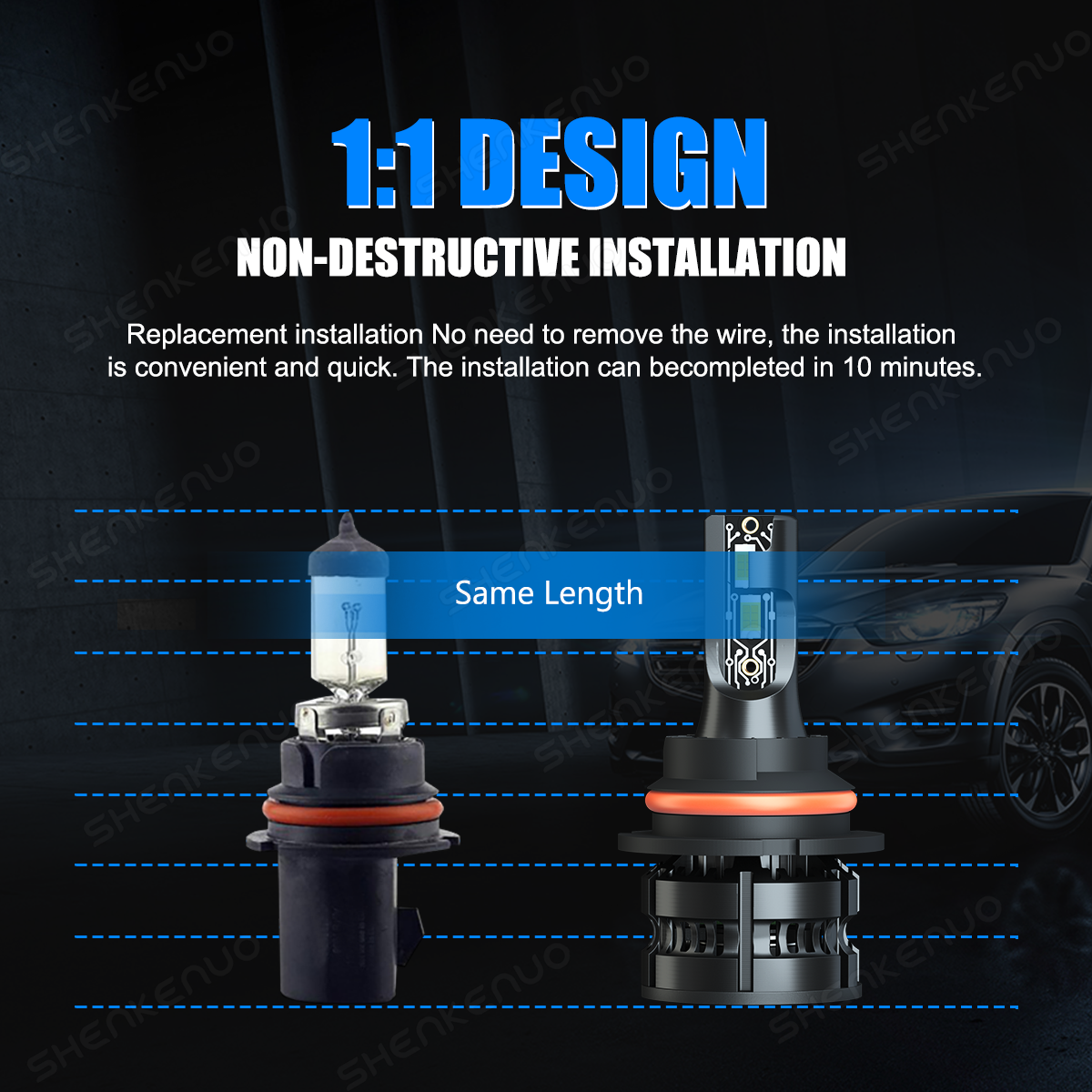 SHENKENUO 9007 LED Headlight Bulbs Hi/Low Beam For Ford Crown Victoria 1998-2011 – 6000K, 50W, 2-Pack