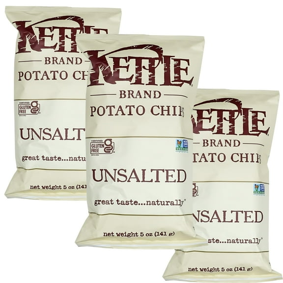 Kettle Potato Chips Unsalted, 5 Ounce (Pack of 3)
