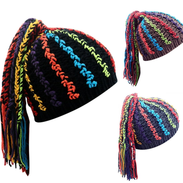 Wmkox8yii Beanie Hats For Dreadlock Multi-colored Dreadlock Hat For Adult Hand-knitted Artificial Wool Adult Hip Hop Punk Autumn Winter Warm Hat - Walmart.com