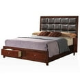 thumbnail image 2 of ACME Ilana Queen Bed with Storage in Brown PU & Brown Cherry, 2 of 5