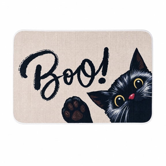 Halloween Door Mat, Black Cat Linen Doormat for Autumn Halloween Decor, 29.1'' × 17.3'' , Non-Slip