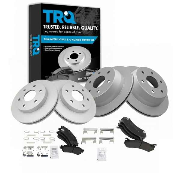 TRQ Front & Rear Metallic Disc Brake Pads & G-Coated Rotor Kit Fits Select GM Truck New