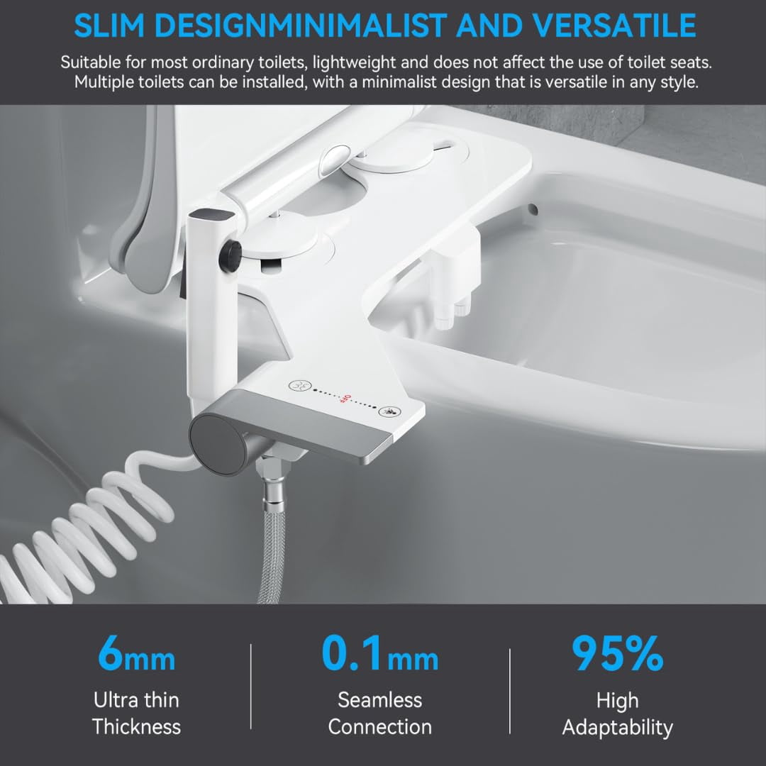 3-in-1 Bidet Attachment With Handheld Sprayer For Toilet  Ultra-slim Non-electric Cold Water Dual Nozzle (feminine/rear Wash) Adjustable Control White