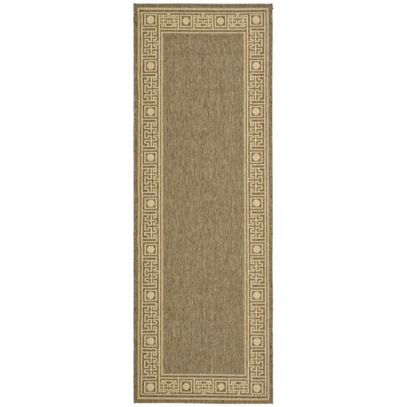 SAFAVIEH Courtyard Chase Oriental Indoor/Outdoor Runner Rug, Dark Beige/Beige, 2'7" x 8'2"