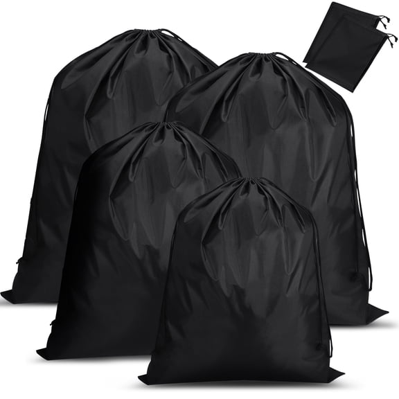 Topekada 4-Pack Laundry Bags, 3 Sizes – Machine Washable Dirty Clothes Bag, Drawstring Storage for Home, Dorm, Travel, Camping – Black