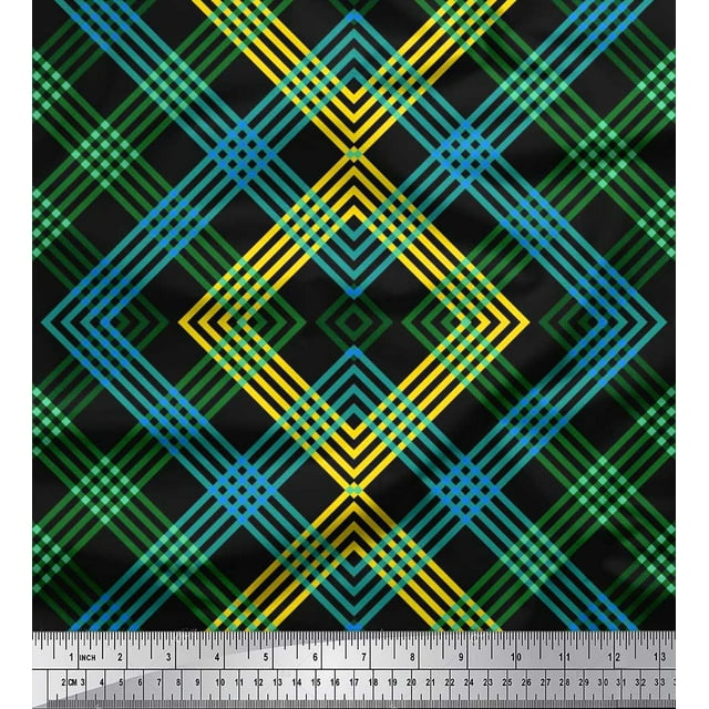Soimoi Moss Georgette Fabric Window Pane Check Print Fabric by The Yard 42 Inch Wide